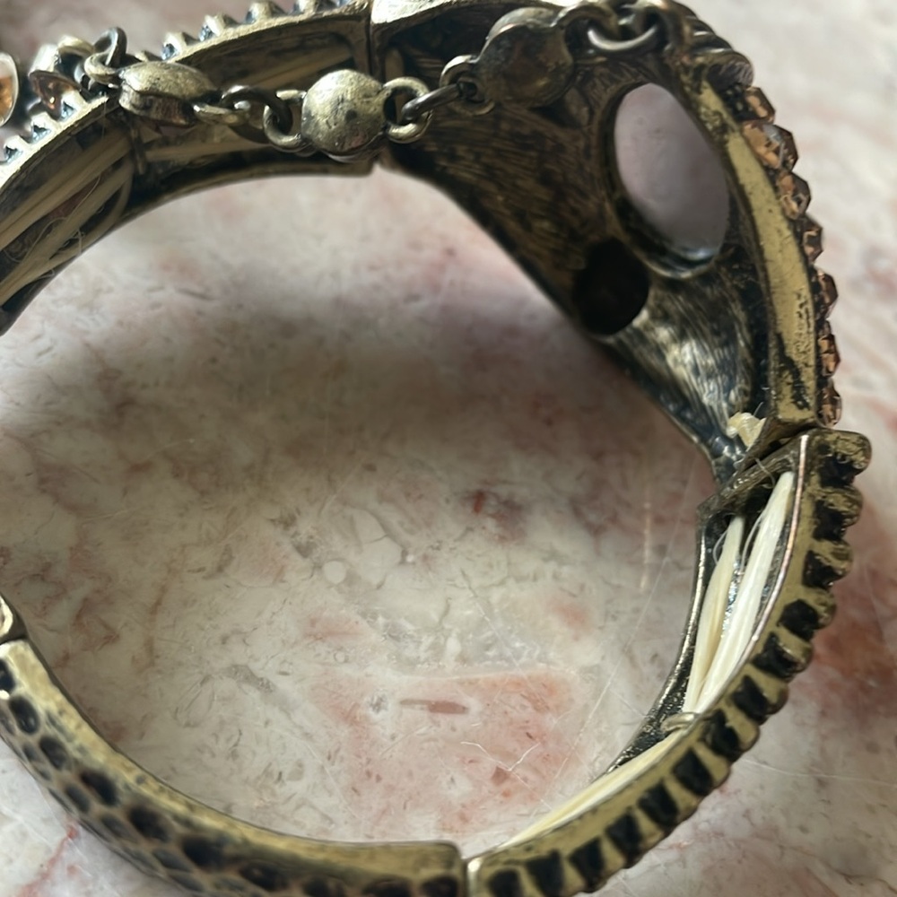 EUC Vintage Elegant Yellow & Brown Ring Cuff Bracelet W/Large Yellow Gemstones - Picture 10 of 13